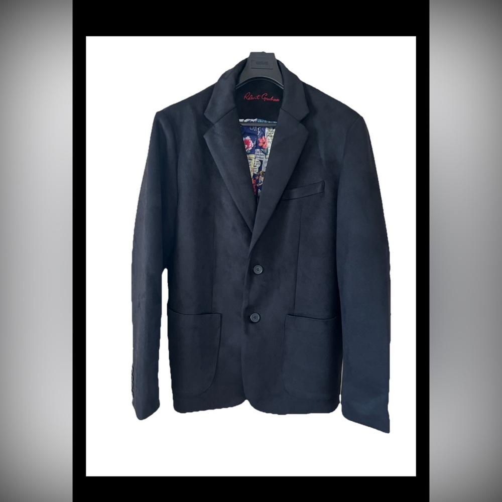 $328 Mens Robert Graham Faux Suede Sport Coat Black Large